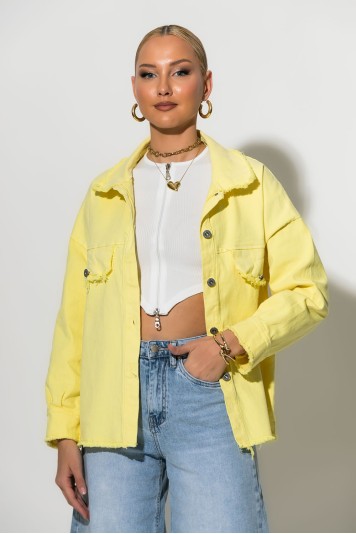  Jean jacket με ξέφτια κόκκινο