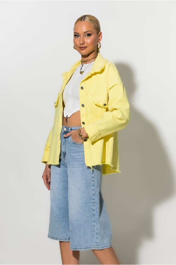 Jean jacket με ξέφτια κίτρινο Jean jacket με ξέφτια κίτρινο