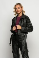 Jacket δερματίνη με ζώνη και φερμουάρ μαύρο Jacket δερματίνη με ζώνη και φερμουάρ μαύρο