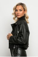 Jacket δερματίνη με ζώνη και φερμουάρ μαύρο Jacket δερματίνη με ζώνη και φερμουάρ μαύρο