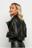 Jacket δερματίνη με ζώνη και φερμουάρ μαύρο Jacket δερματίνη με ζώνη και φερμουάρ μαύρο