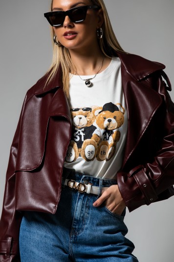 Jacket δερματίνη με γιακά μπορντό