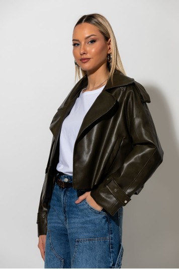Jacket δερματίνη με γιακά μπορντό