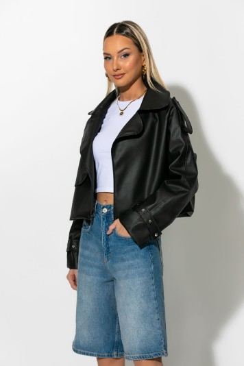 Jacket δερματίνη με γιακά μπορντό