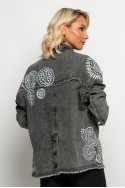 Jean jacket με φθορές και στάμπες ανθρακί Jean jacket με φθορές και στάμπες ανθρακί