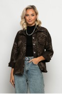 Jean jacket με lurex flowers καφέ Jean jacket με lurex flowers καφέ