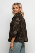 Jean jacket με lurex flowers καφέ Jean jacket με lurex flowers καφέ