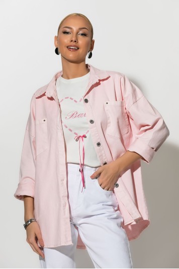 Oversized Jean jacket με τσέπες ροζ 
