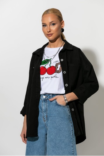 Oversized Jean jacket με τσέπες ροζ 