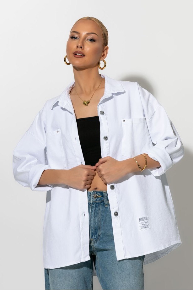 Oversized Jean jacket με τσέπες λευκό