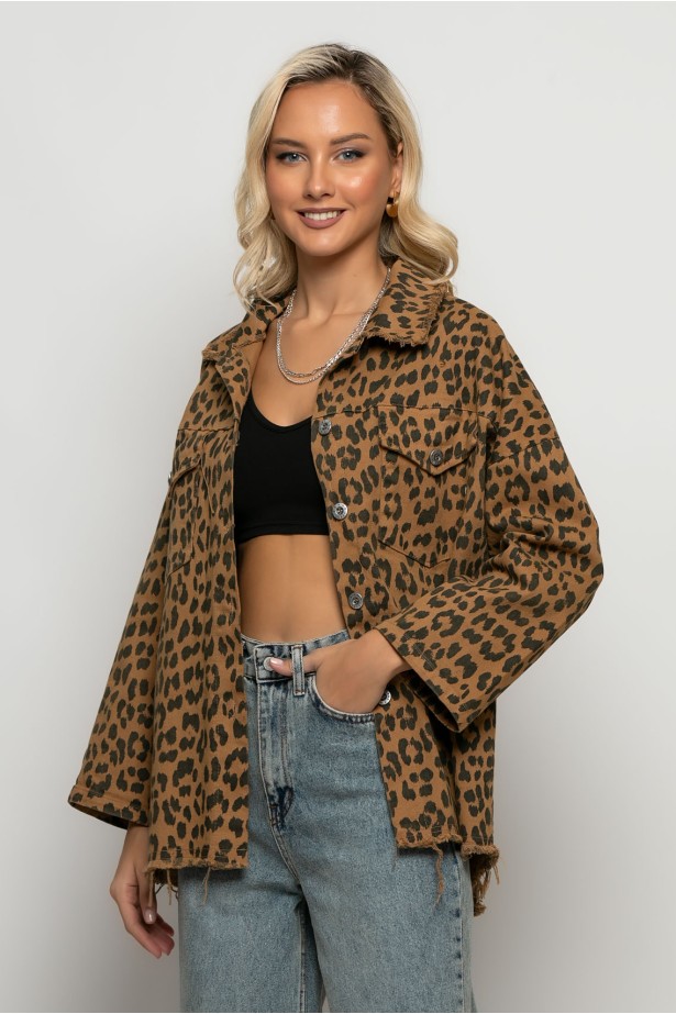 Jean jacket leopard print ταμπά Jean jacket leopard print ταμπά