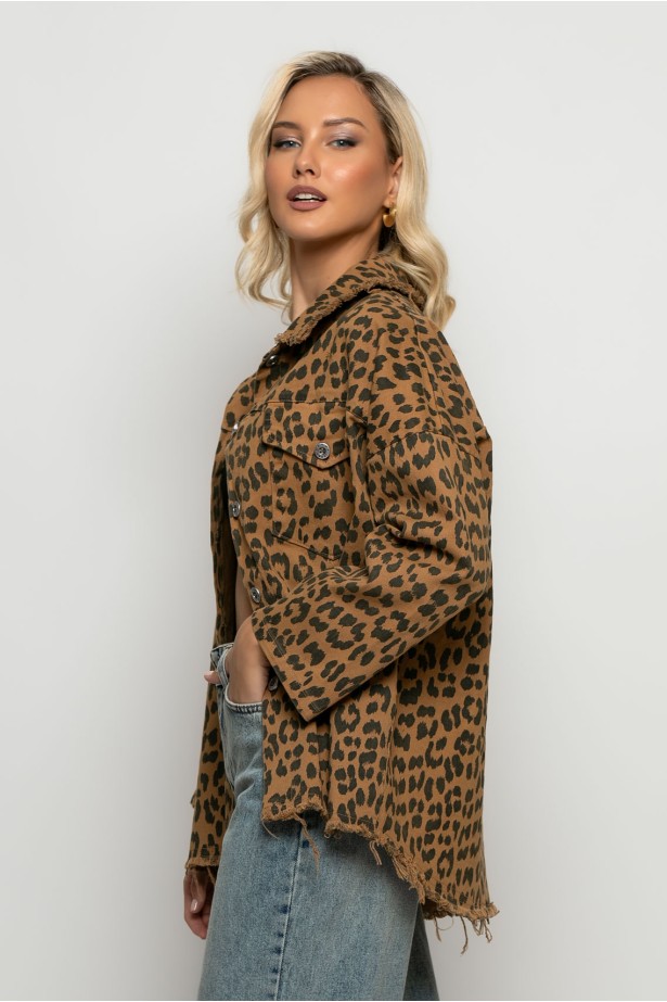 Jean jacket leopard print ταμπά Jean jacket leopard print ταμπά