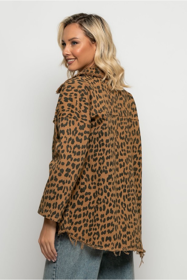 Jean jacket leopard print ταμπά Jean jacket leopard print ταμπά