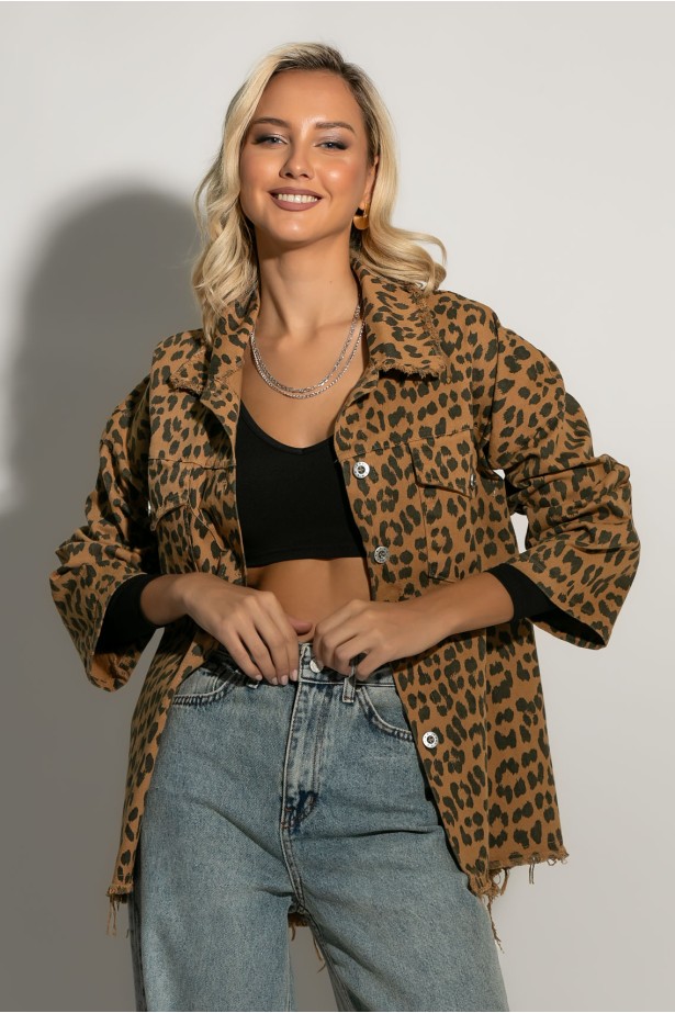 Jean jacket leopard print ταμπά Jean jacket leopard print ταμπά