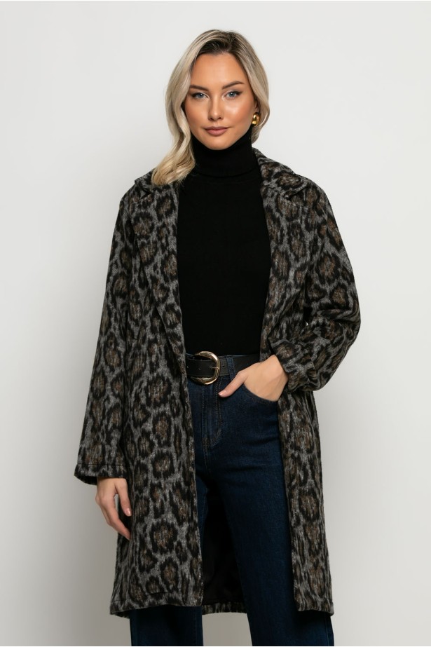 Ημίπαλτο animal print leopard γκρι Ημίπαλτο animal print leopard γκρι