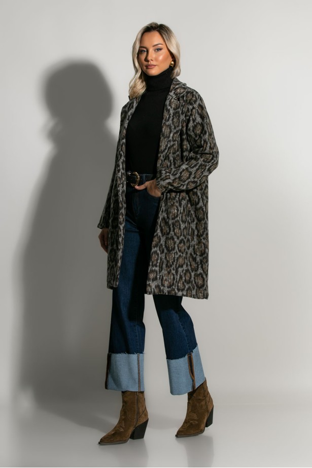 Ημίπαλτο animal print leopard γκρι Ημίπαλτο animal print leopard γκρι