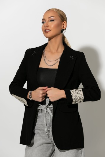Blazer με patches στα μανίκια και πίσω μπεζ