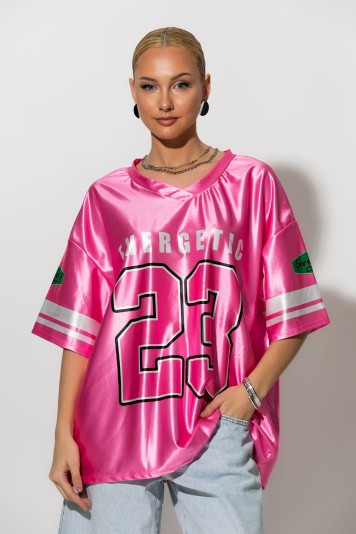 Oversized athletic t-shirt με στάμπα 23 energetic ροζ