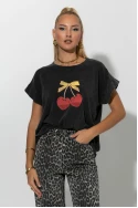 T-shirt με στάμπα cherry ανθρακί