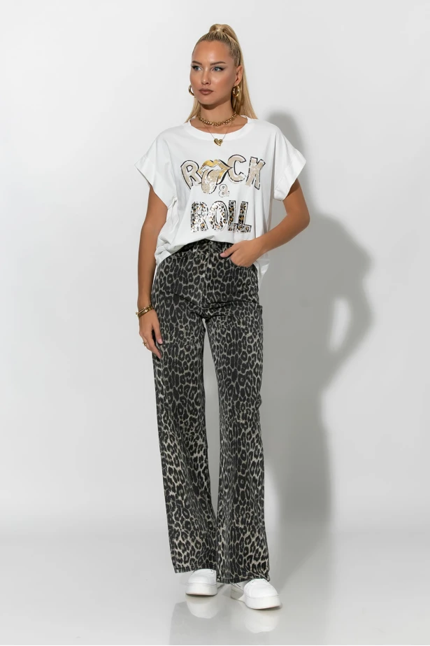T-shirt με στάμπα rock and roll λευκό T-shirt με στάμπα rock and roll λευκό