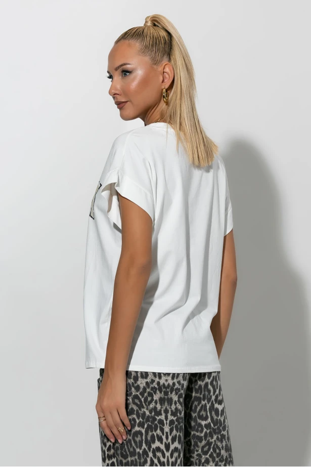 T-shirt με στάμπα rock and roll λευκό T-shirt με στάμπα rock and roll λευκό