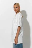 Oversized t-shirt με στρας και στάμπα you feel λευκό Oversized t-shirt με στρας και στάμπα you feel λευκό