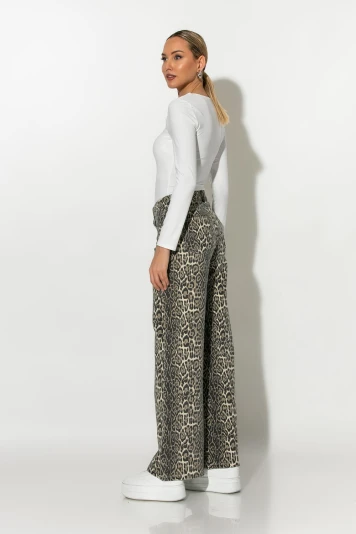 Jean wide leg λεοπάρ μπεζ