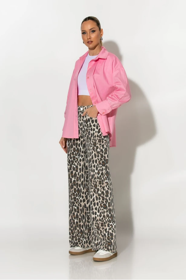 Jean wide leg λεοπάρ μπεζ ανοιχτό