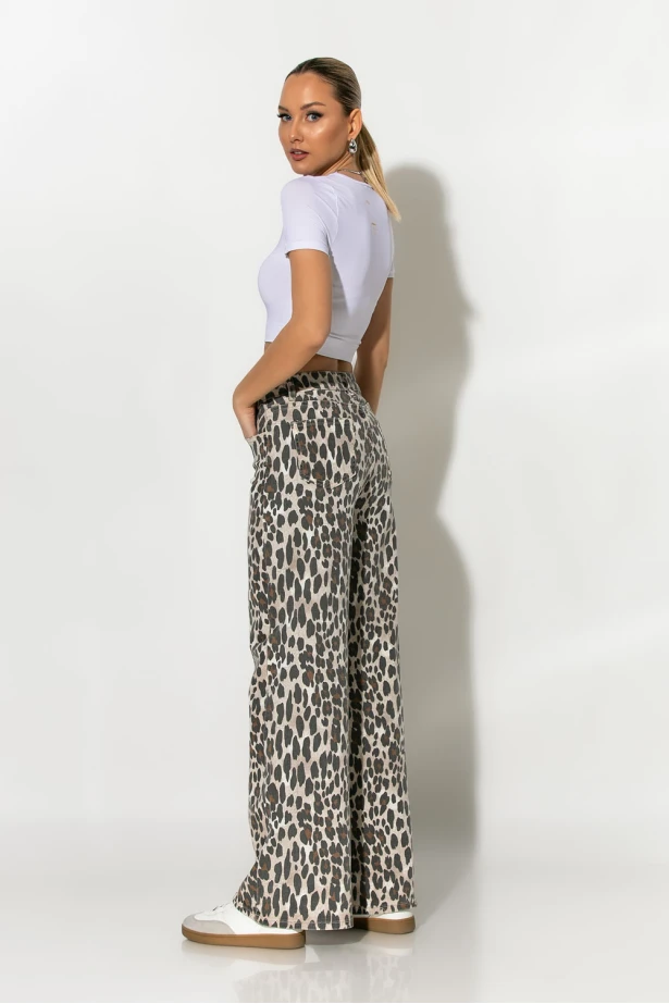 Jean wide leg λεοπάρ μπεζ ανοιχτό