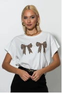 T-shirt με στάμπα λεοπάρ φιογκάκια λευκό