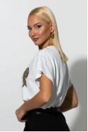 T-shirt με στάμπα λεοπάρ φιογκάκια λευκό