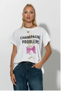 Oversized t-shirt με στάμπα champaign problems λευκό Oversized t-shirt με στάμπα champaign problems λευκό