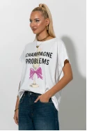 Oversized t-shirt με στάμπα champaign problems λευκό Oversized t-shirt με στάμπα champaign problems λευκό