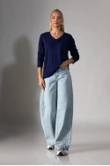 Basic μακρυμάνικη μπλούζα με v λαιμόκοψη μπλε