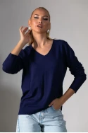 Basic μακρυμάνικη μπλούζα με v λαιμόκοψη μπλε