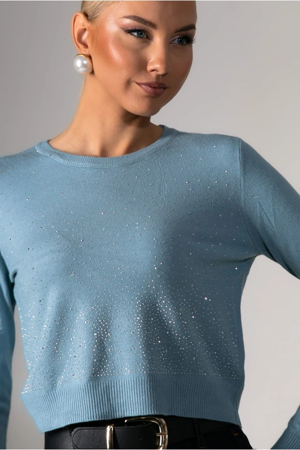 Cropped μπλούζα με στρας μπλε