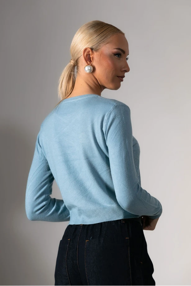 Cropped μπλούζα με στρας μπλε