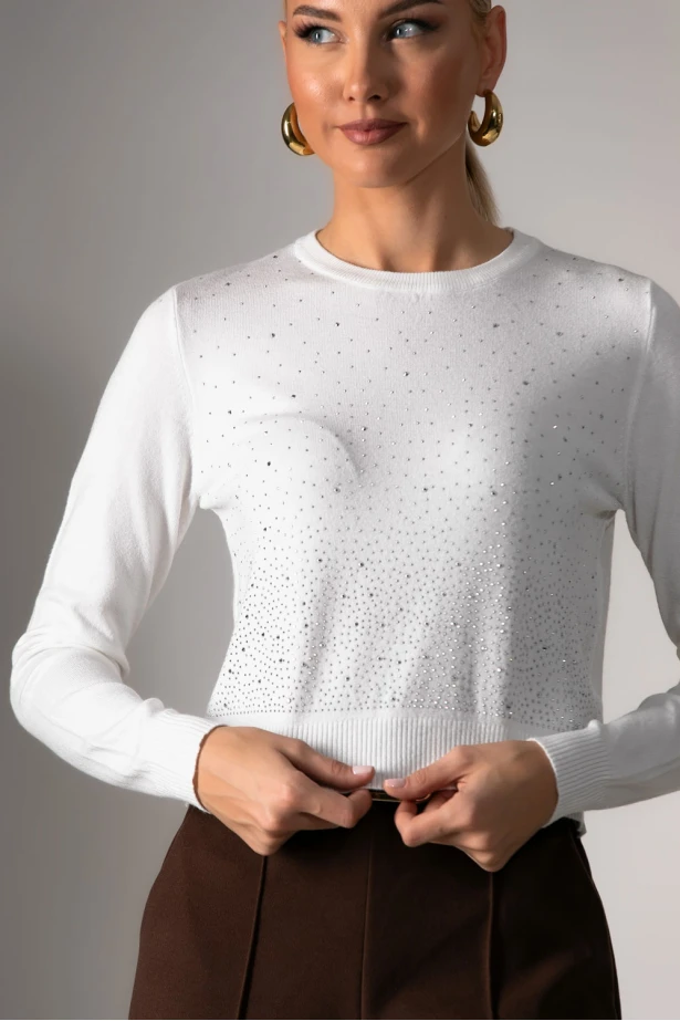 Cropped μπλούζα με στρας λευκό