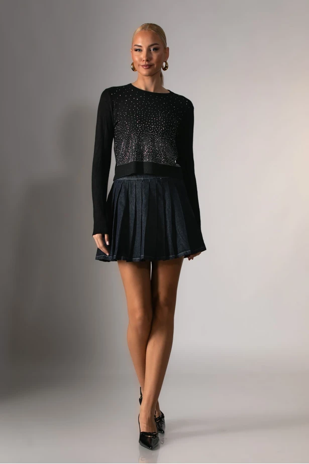 Cropped μπλούζα με στρας μαύρο