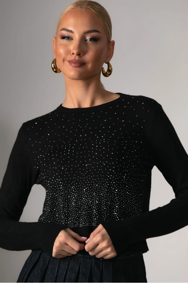 Cropped μπλούζα με στρας μαύρο