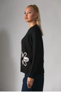 Πλεκτή μπλούζα και patch λουλούδια μαύρο