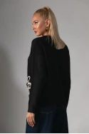 Πλεκτή μπλούζα και patch λουλούδια μαύρο