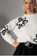 Πλεκτή μπλούζα και patch λουλούδια λευκό