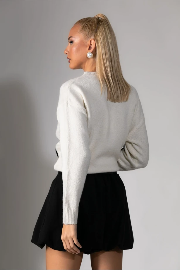 Πλεκτή μπλούζα και patch λουλούδια γκρι