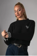 Πλεκτή μπλούζα με καρό λεπτομέρειες στα μανίκια μαύρο