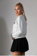 Πλεκτή μπλούζα με καρό λεπτομέρειες στα μανίκια γκρι