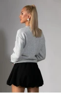 Πλεκτή μπλούζα με καρό λεπτομέρειες στα μανίκια γκρι