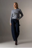 Πλεκτή μπλούζα με patch stay chic γκρι Πλεκτή μπλούζα με patch stay chic γκρι