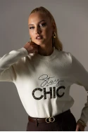 Πλεκτή μπλούζα με patch stay chic εκρού Πλεκτή μπλούζα με patch stay chic εκρού