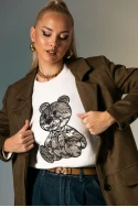 Πλεκτή μπλούζα με patch bear εκρού